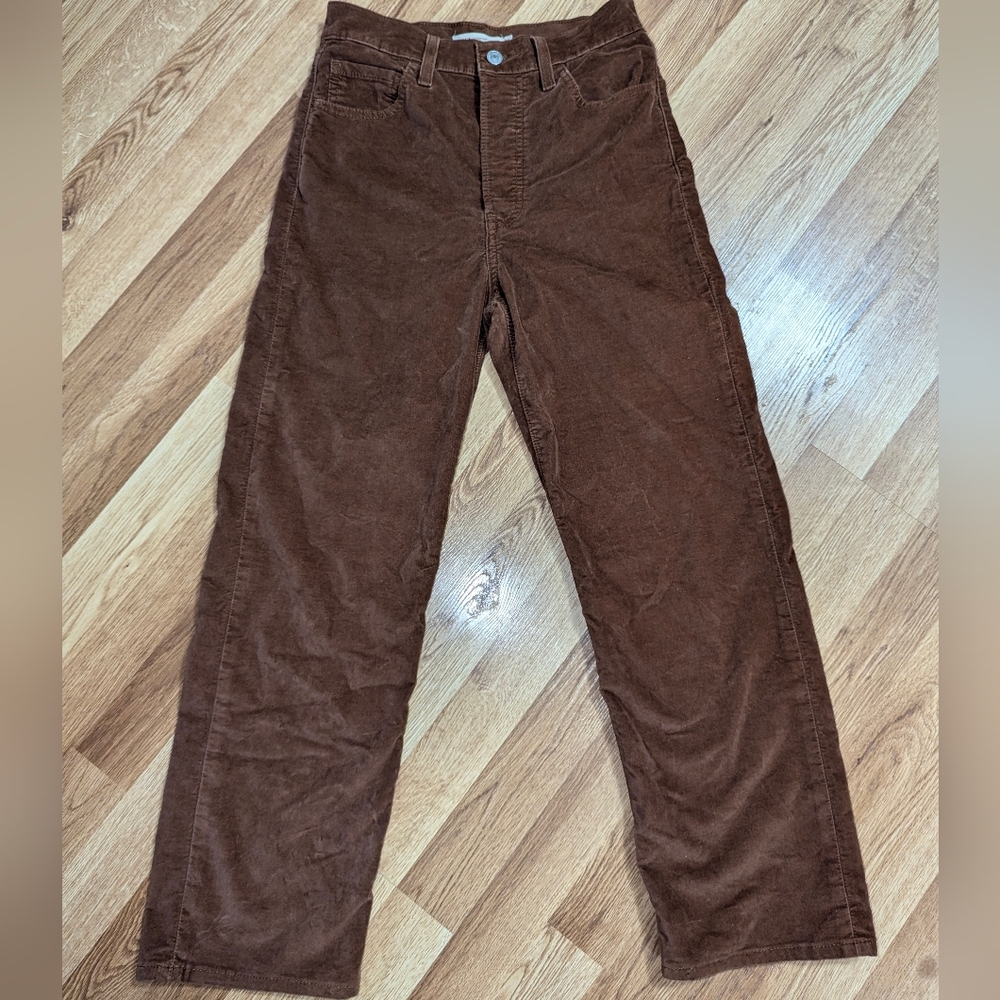 EC LEVIS RIBCAGE BROWN VELOUR BUTTON FLY PANTS